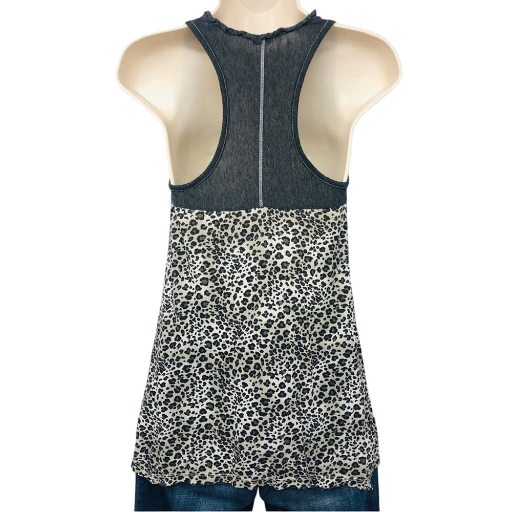 Splendid Black Gray Leopard Print Racer Back Top Lettuce Edge Scoop Neck - Picture 16 of 16